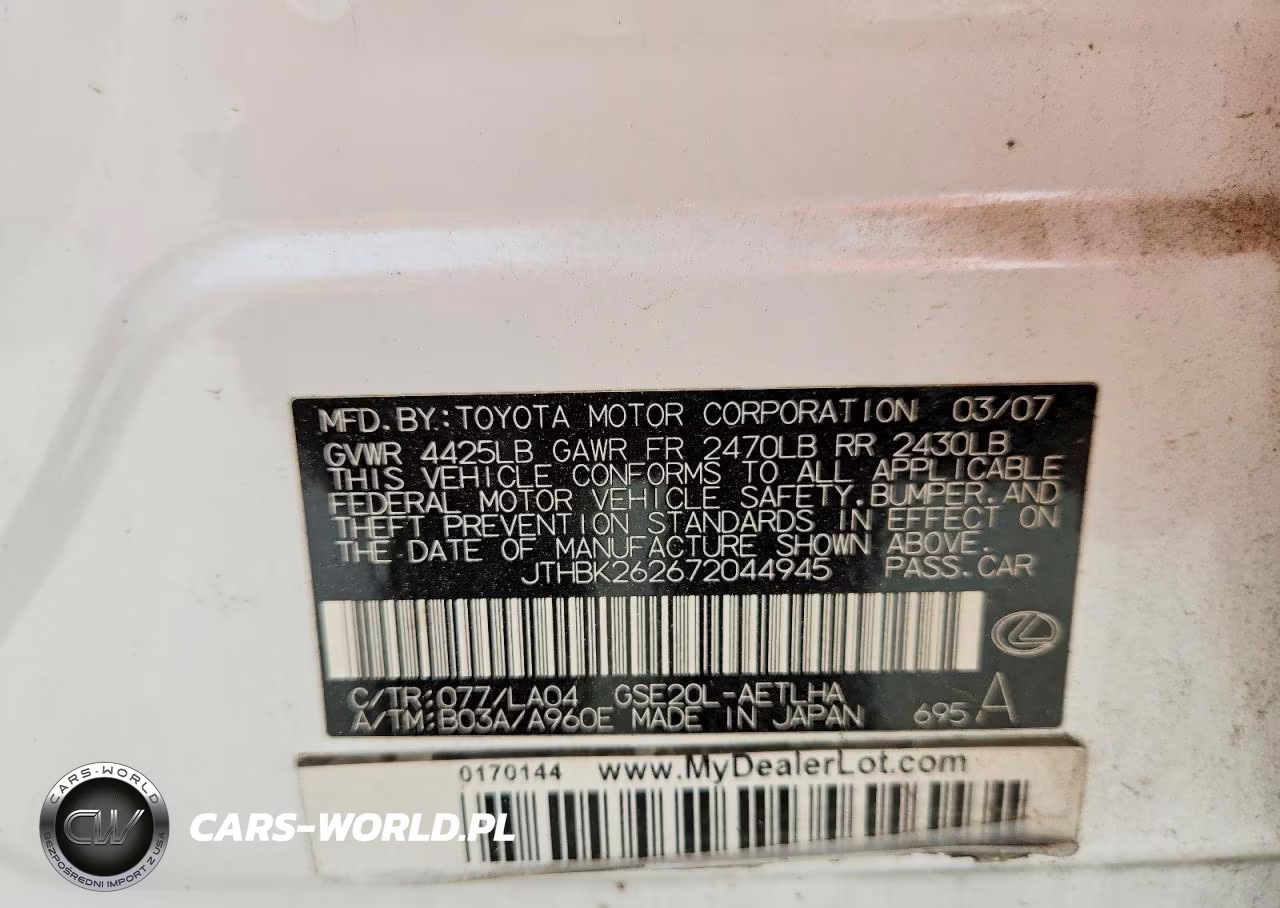 2007 Lexus Is 250 VIN:JTHBK262672044945 - 12