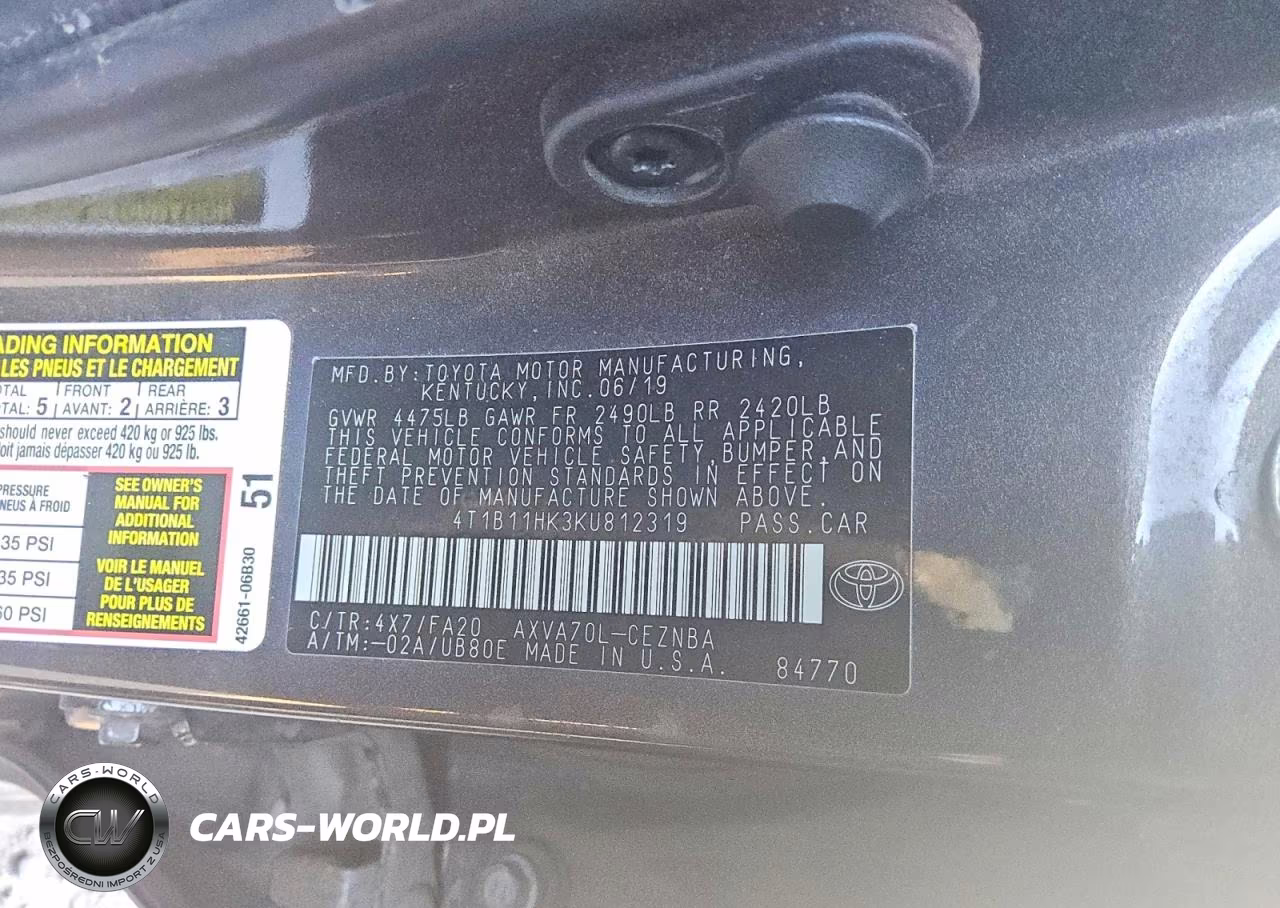 2019 Toyota Camry Le VIN:4T1B11HK3KU812319 - 12