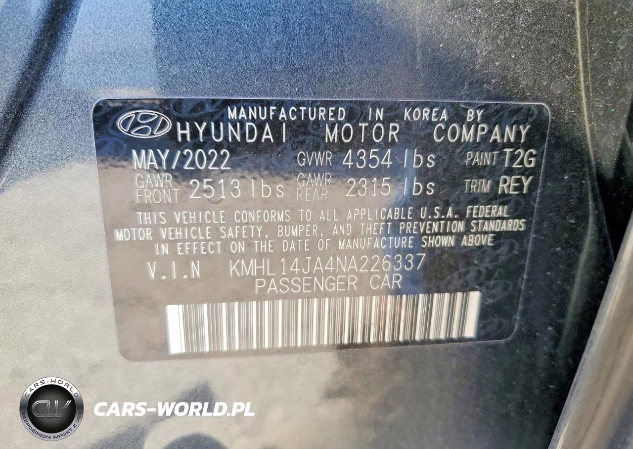 2022 Hyundai Sonata Sel VIN:KMHL14JA4NA226337 - 13