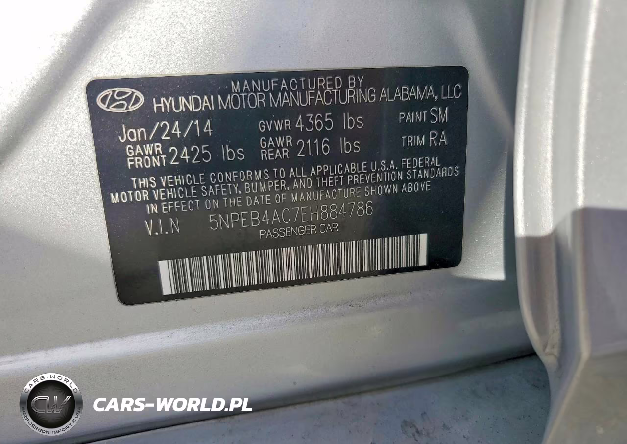 2014 Hyundai Sonata Gls VIN:5NPEB4AC7EH884786 - 12