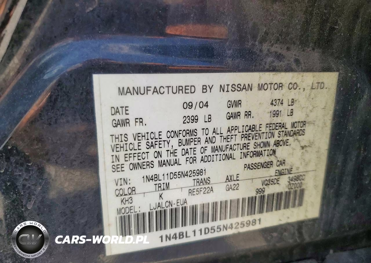2005 Nissan Altima 3.5 Se VIN:1N4BL11D55N425981 - 13