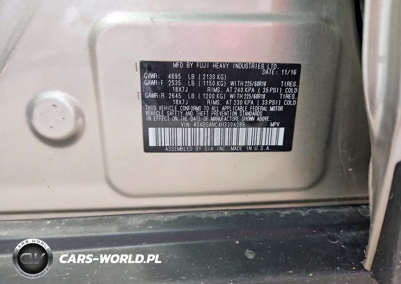 2017 Subaru Outback 2.5I Limited VIN:4S4BSANC4H3304286 - 13