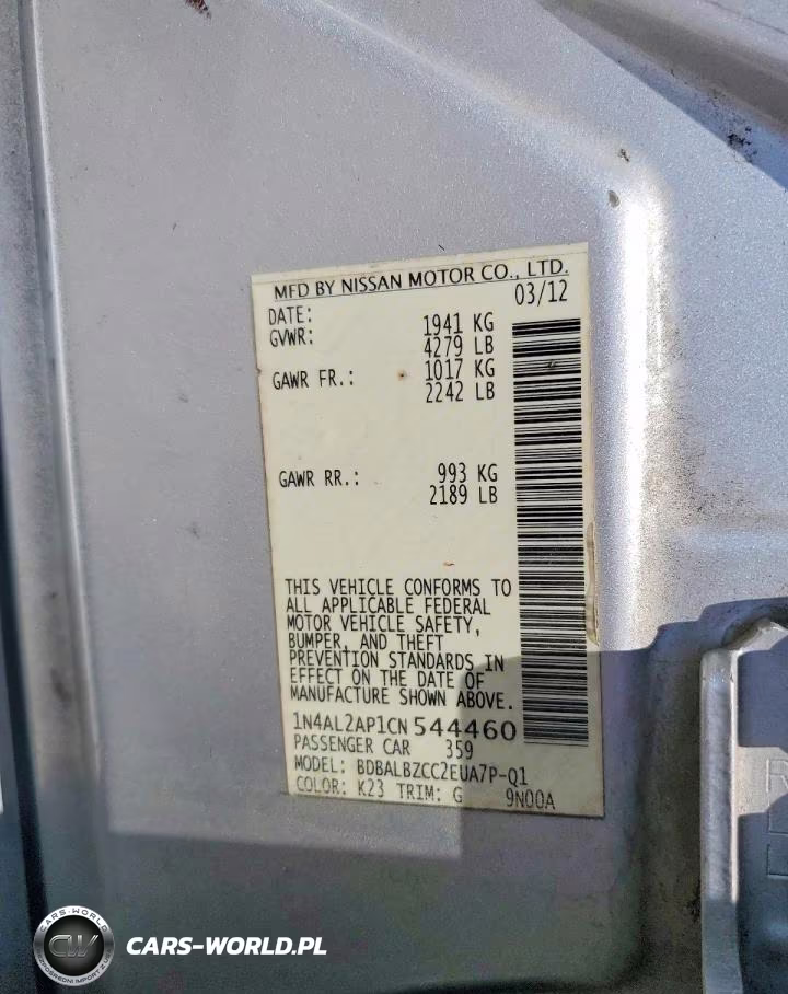 2012 Nissan Altima 2.5 VIN:1N4AL2AP1CN544460 - 12