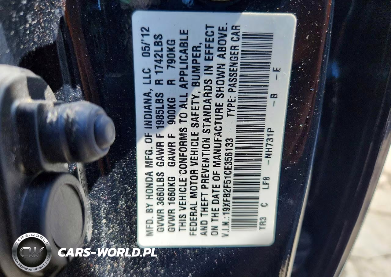 2012 Honda Civic Lx VIN:19XFB2F51CE356133 - 12
