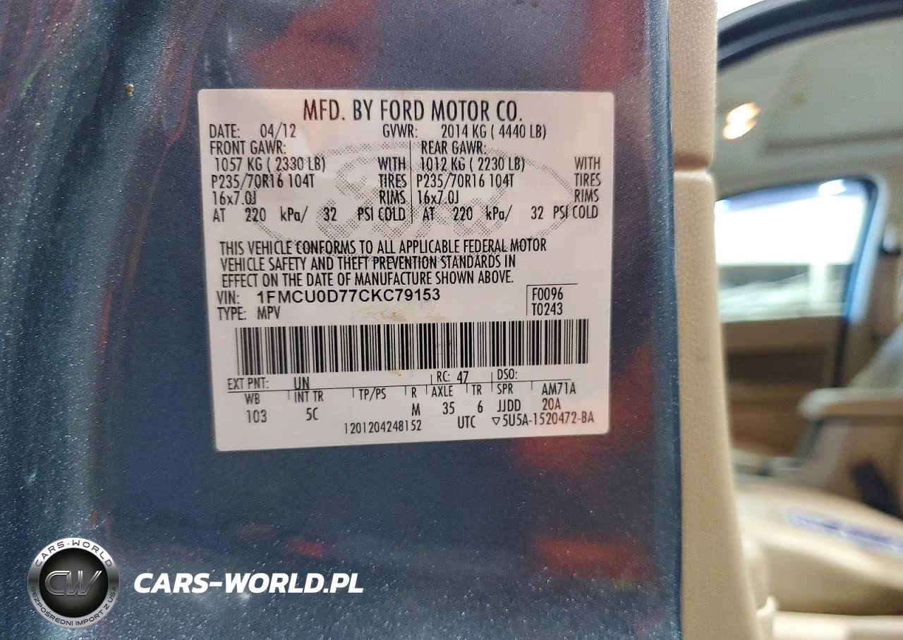 2012 Ford Escape Xlt VIN:1FMCU0D77CKC79153 - 13