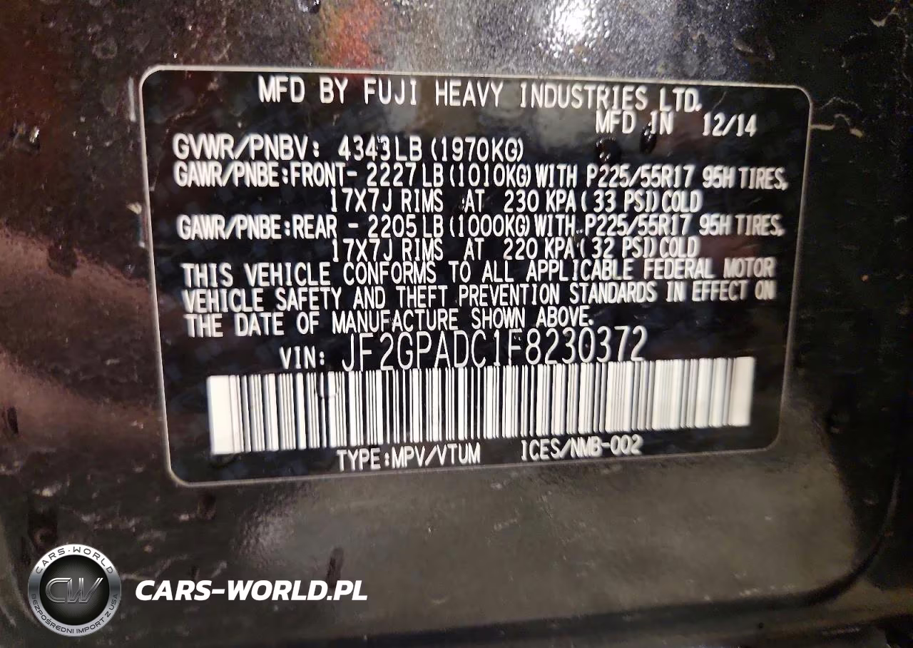 2015 Subaru Xv Crosstrek 2.0 Premium VIN:JF2GPADC1F8230372 - 12