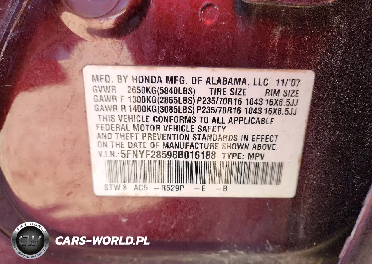 2008 Honda Pilot Exl VIN:5FNYF28598B016188 - 13