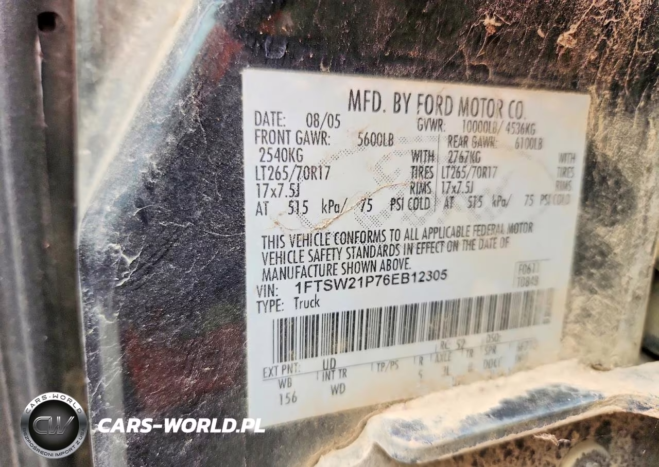 2006 Ford F250 Super Duty VIN:1FTSW21P76EB12305 - 12