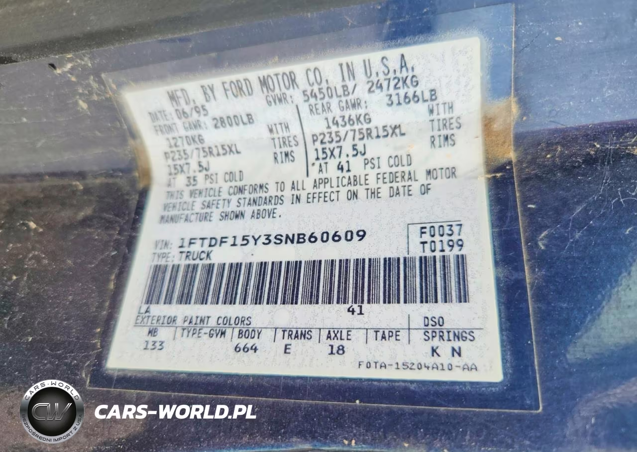 1995 Ford F150 VIN:1FTDF15Y3SNB60609 - 12