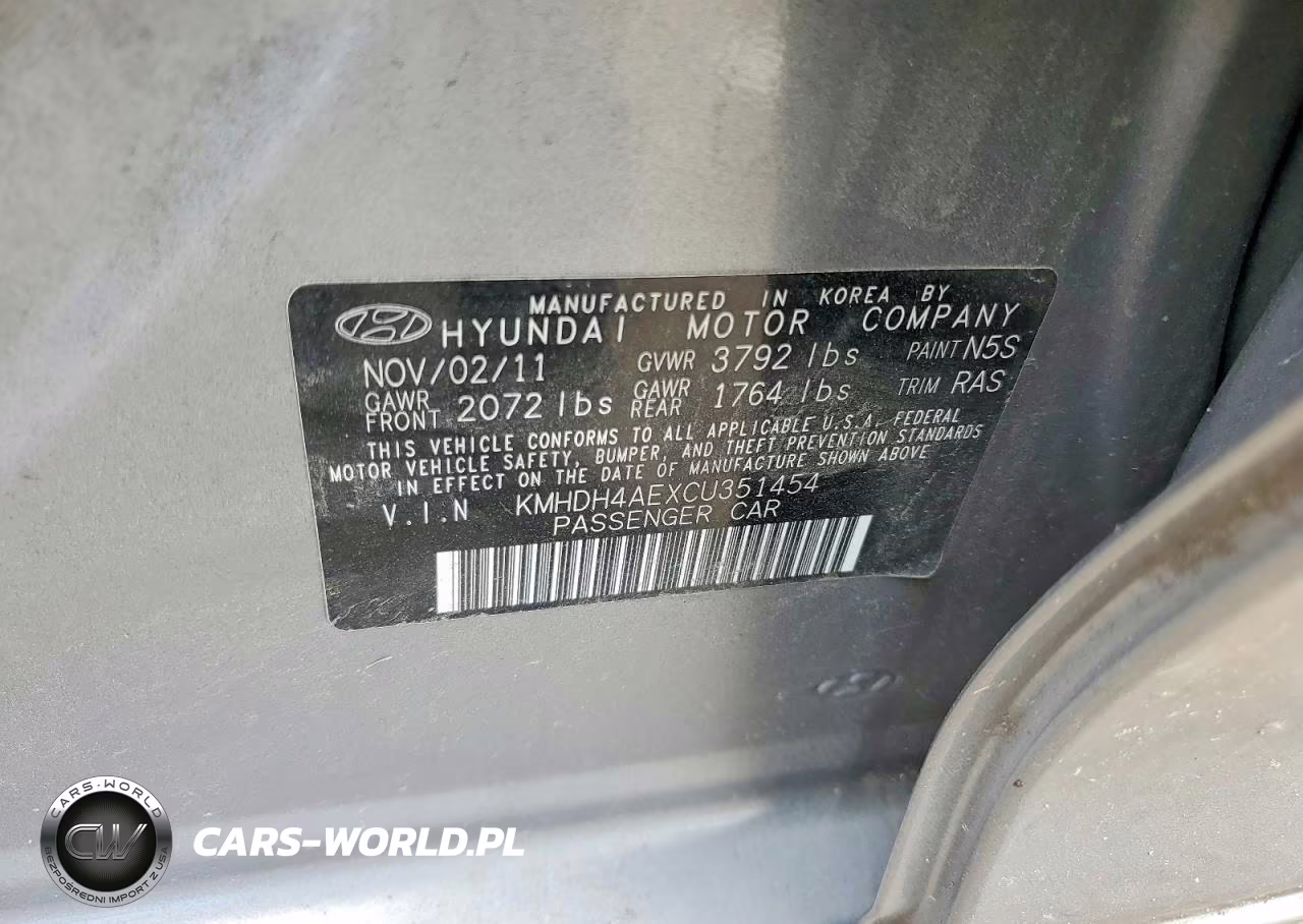 2012 Hyundai Elantra Limited VIN:KMHDH4AEXCU351454 - 12