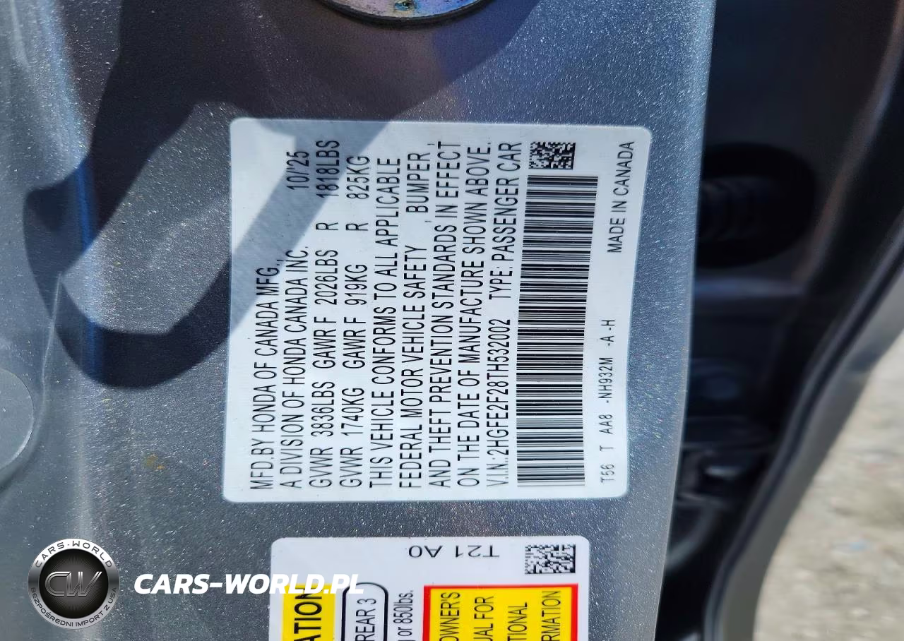 2026 Honda Civic Lx VIN:2HGFE2F28TH532002 - 12