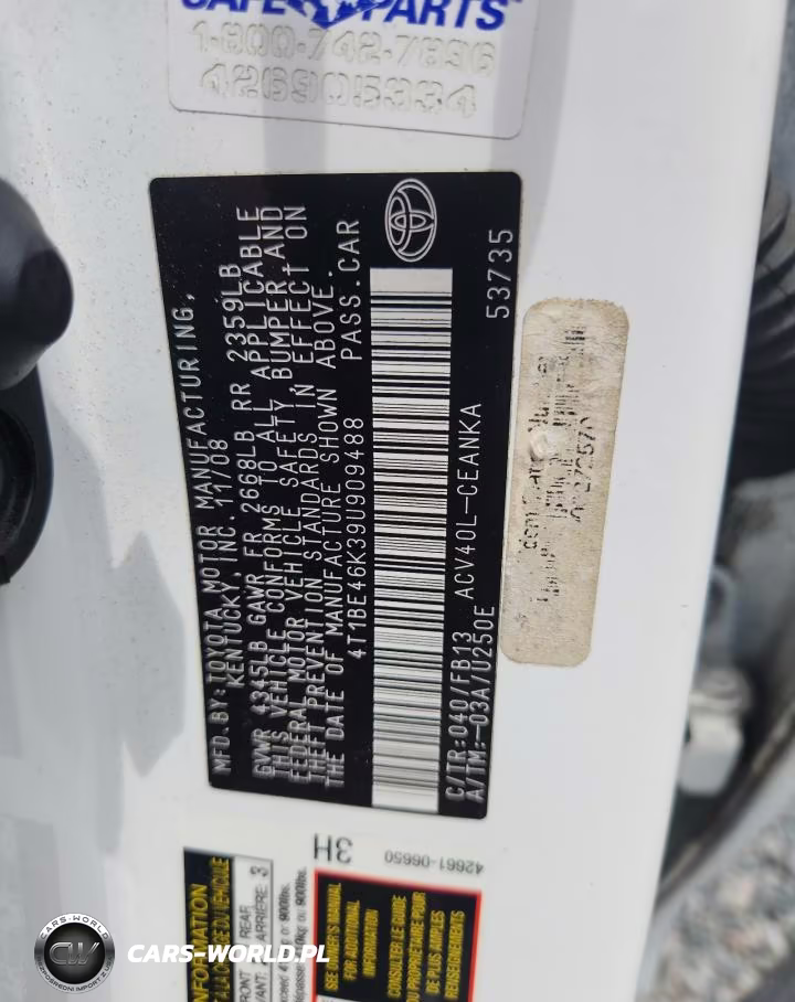 2009 Toyota Camry Le VIN:4T1BE46K39U909488 - 12