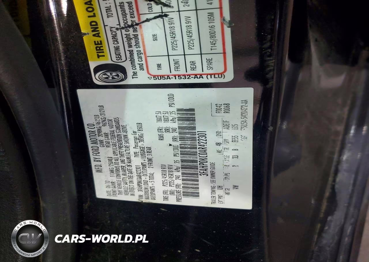 2010 Ford Fusion Sport VIN:3FAHP0KC0AR422301 - 12