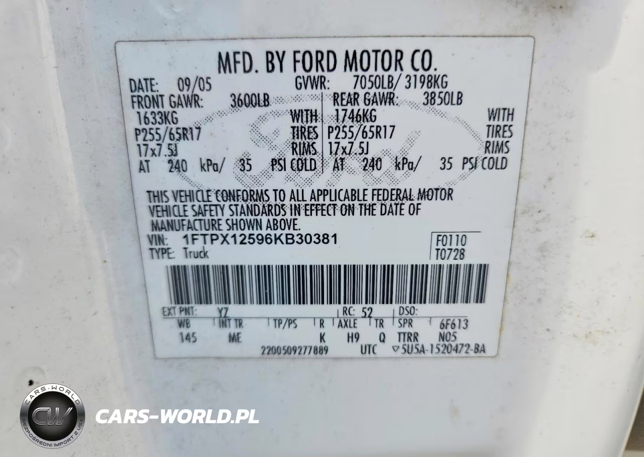 2006 Ford F150 VIN:1FTPX12596KB30381 - 12