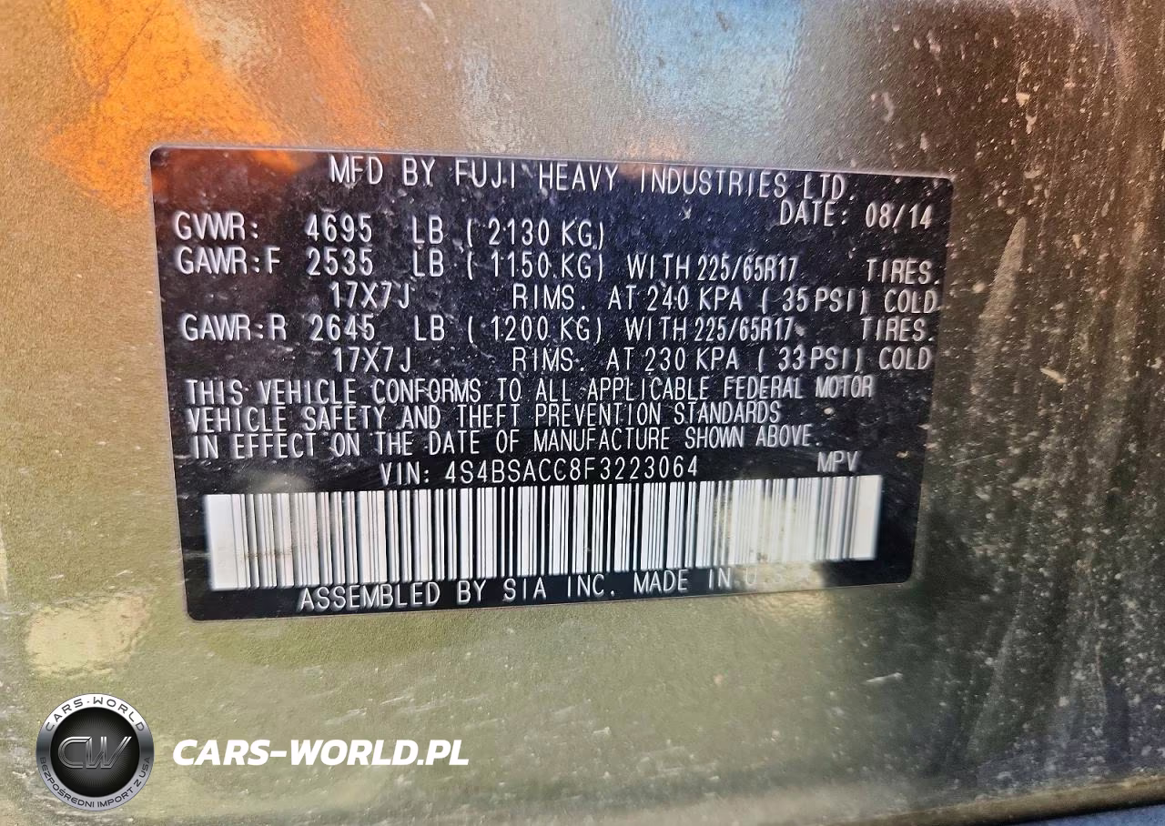 2015 Subaru Outback 2.5I Premium VIN:4S4BSACC8F3223064 - 12