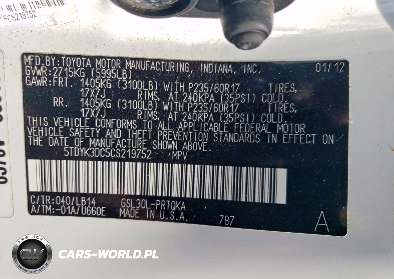2012 Toyota Sienna Xle 8-Passenger VIN:5TDYK3DC5CS219752 - 13