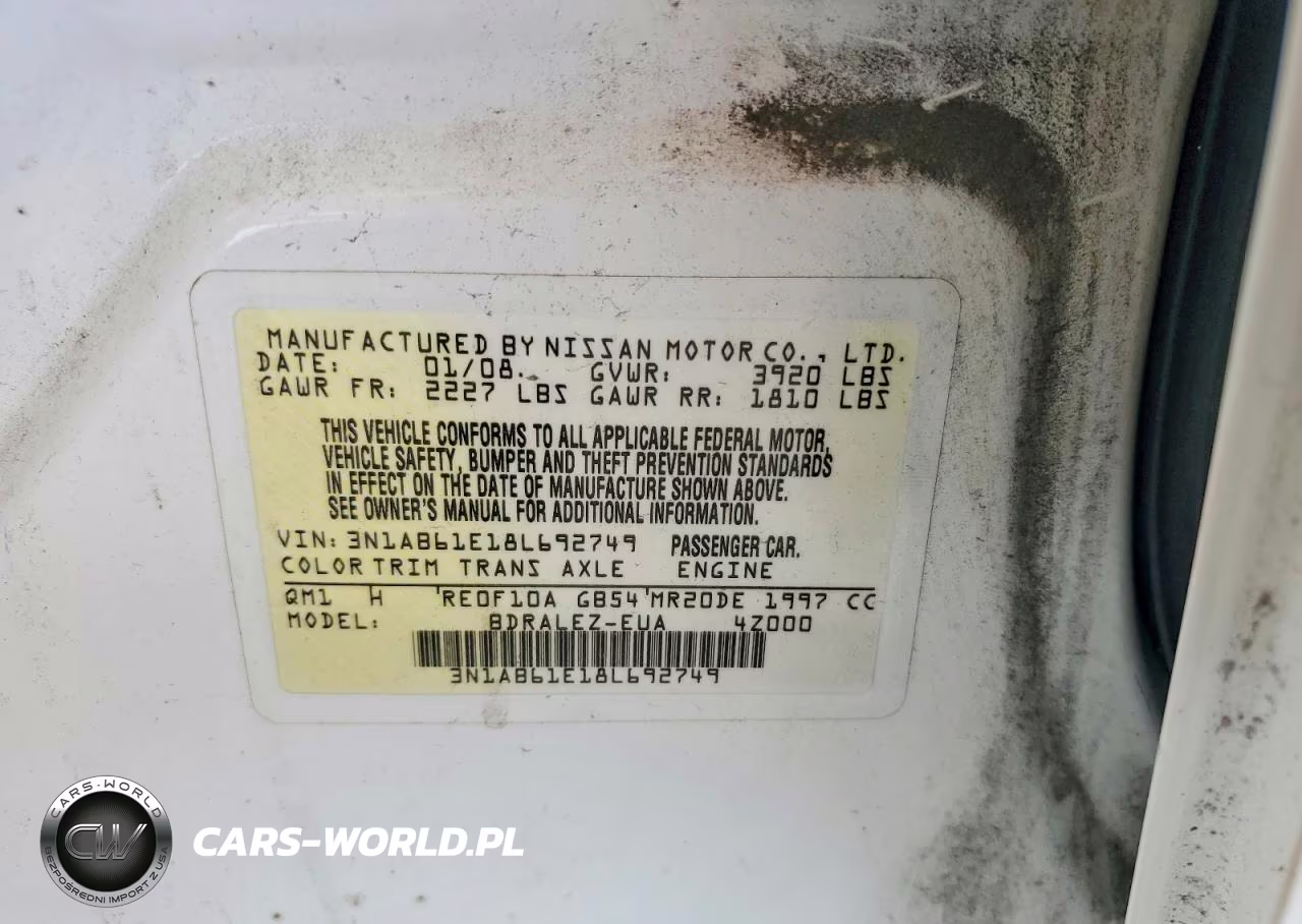 2008 Nissan Sentra 2.0 VIN:3N1AB61E18L692749 - 12