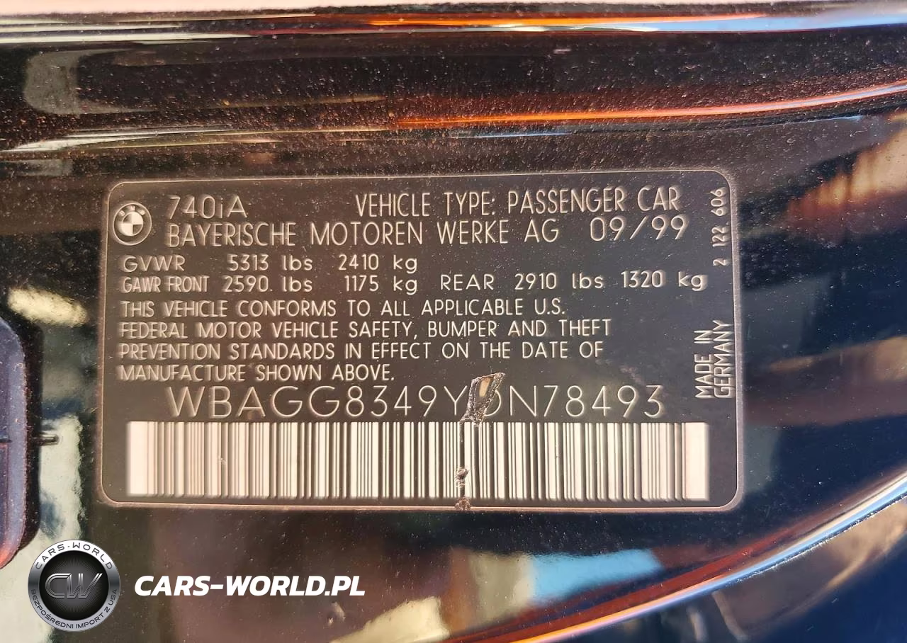 2000 BMW 740 I Automatic VIN:WBAGG8349YDN78493 - 12