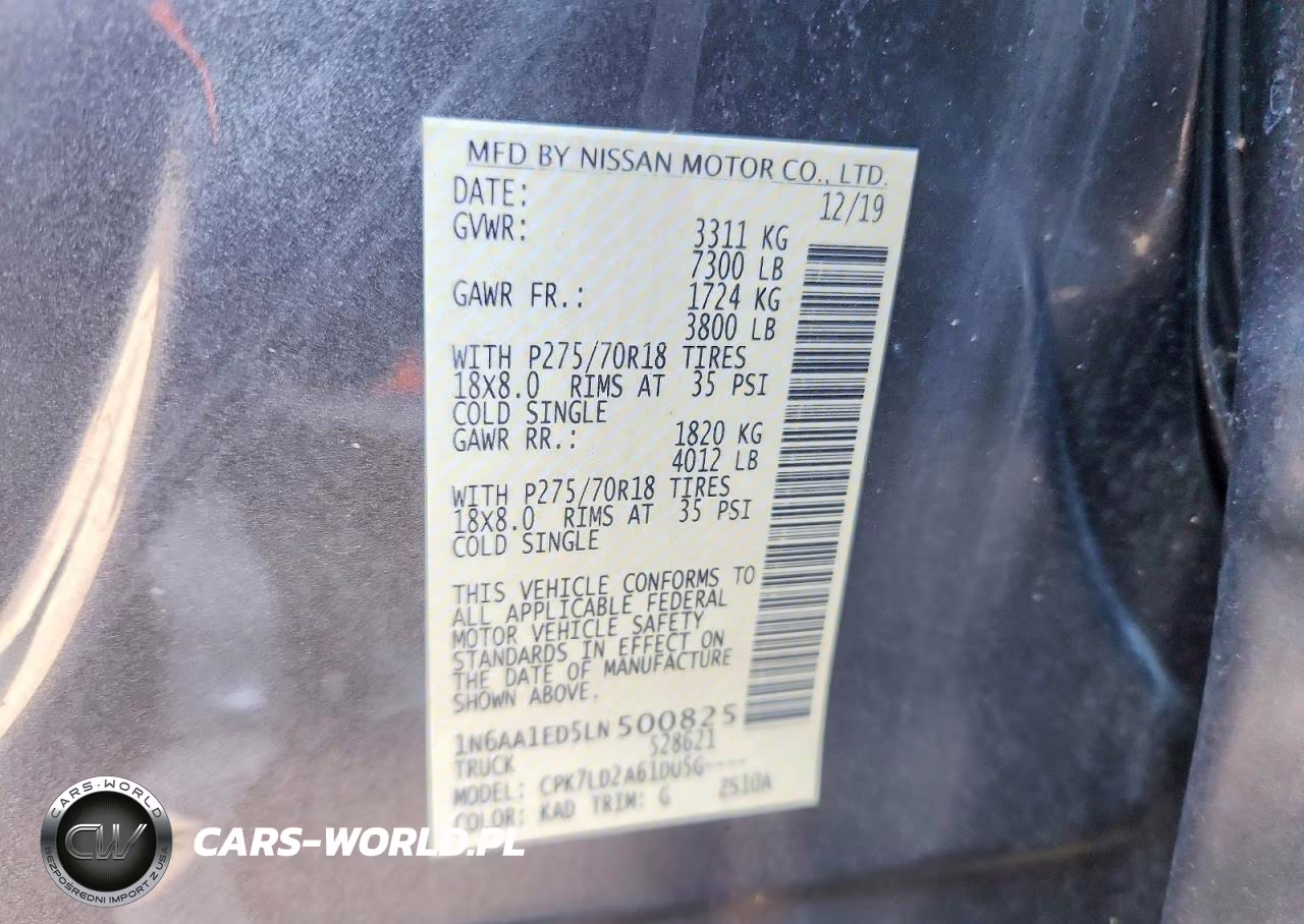 2020 Nissan Titan Pro-4X VIN:1N6AA1ED5LN500825 - 12
