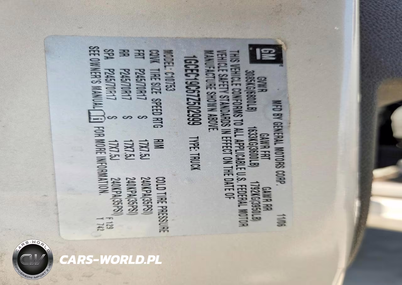 2007 Chevrolet Silverado C1500 VIN:1GCEC19C67Z502999 - 12