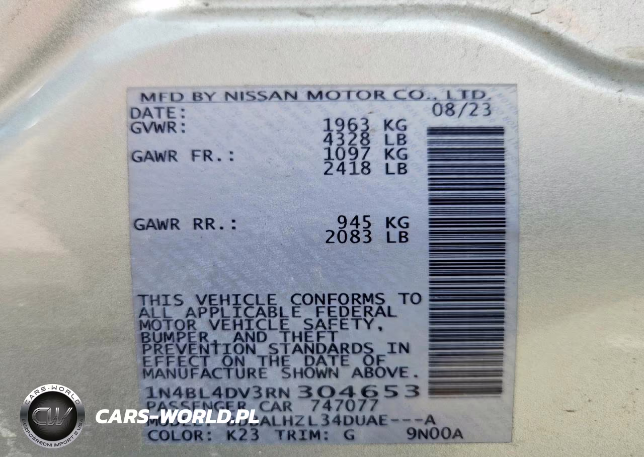 2024 Nissan Altima Sv VIN:1N4BL4DV3RN304653 - 12