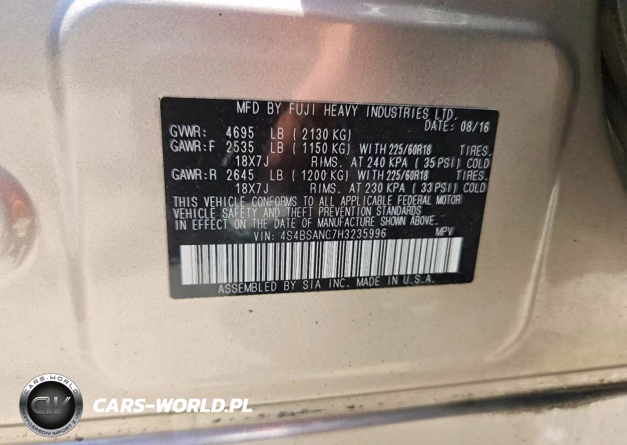 2017 Subaru Outback 2.5I Limited VIN:4S4BSANC7H3235996 - 13