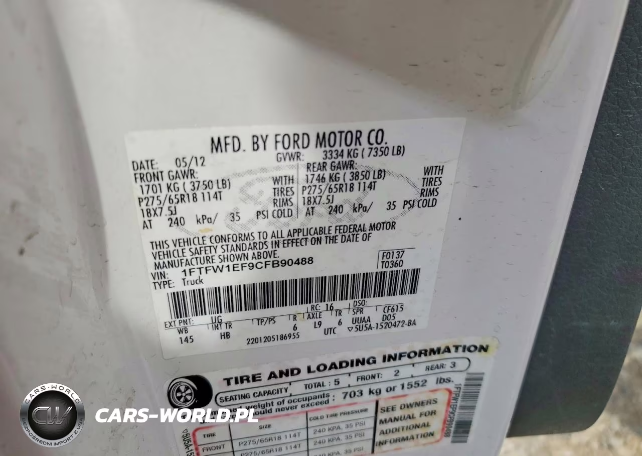 2012 Ford F-150 Lariat VIN:1FTFW1EF9CFB90488 - 12