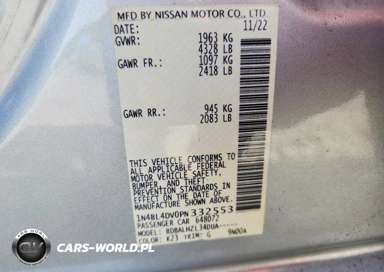 2023 Nissan Altima Sv VIN:1N4BL4DV0PN332553 - 13