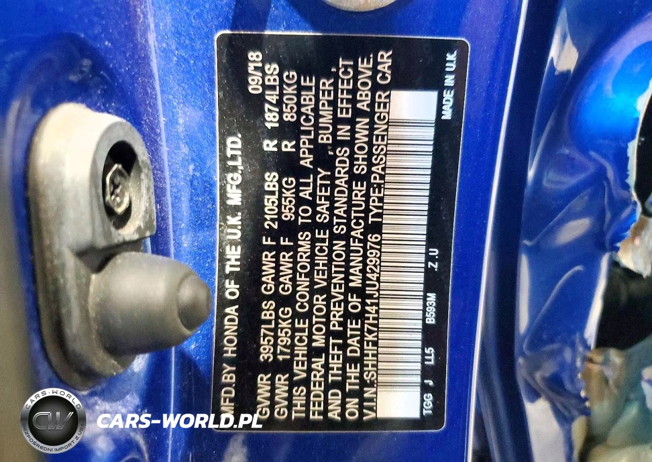 2018 Honda Civic Sport VIN:SHHFK7H41JU429976 - 13
