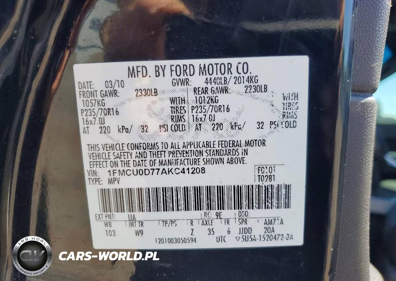 2010 Ford Escape Xlt VIN:1FMCU0D77AKC41208 - 13