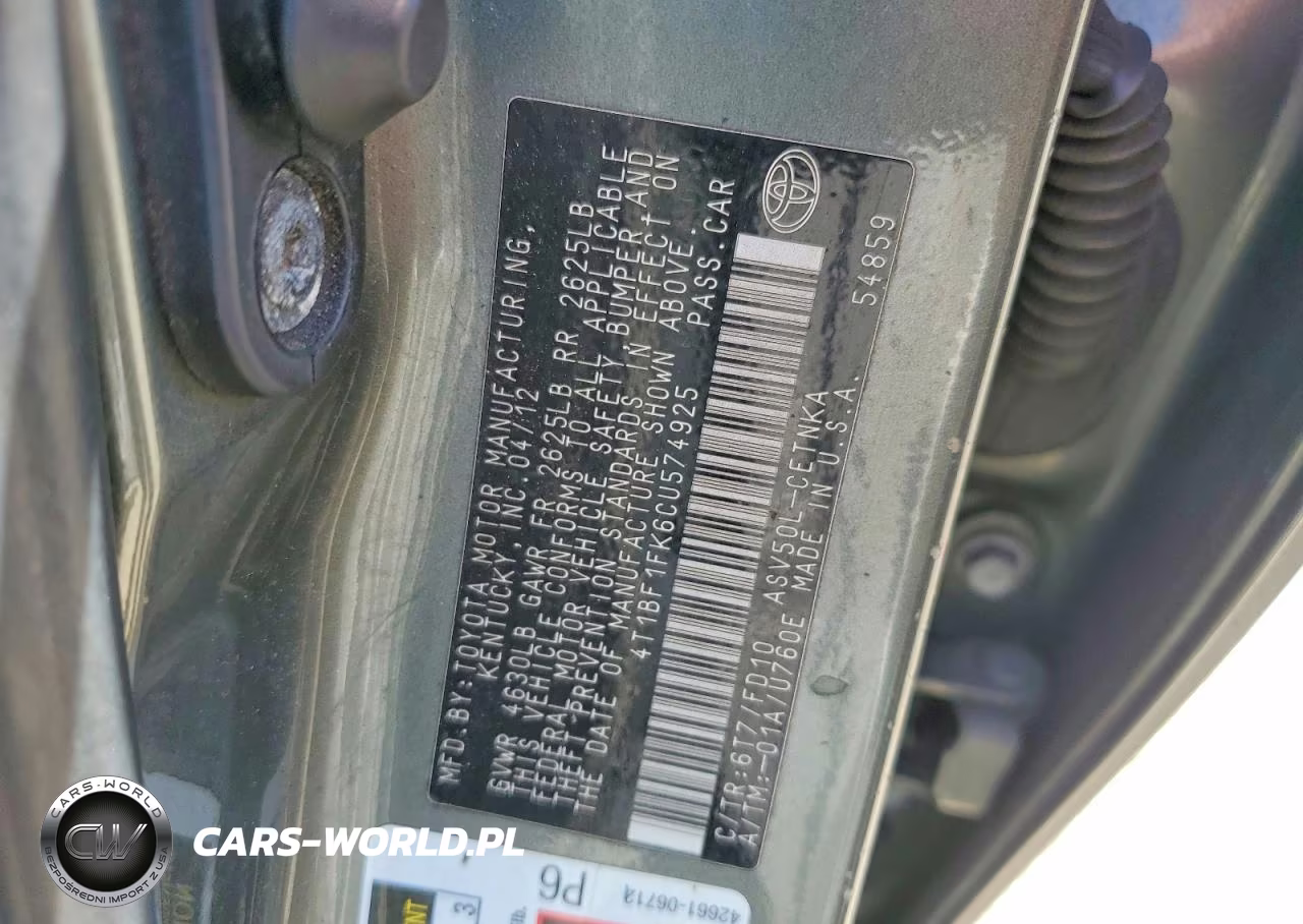2012 Toyota Camry Le VIN:4T1BF1FK6CU574925 - 12