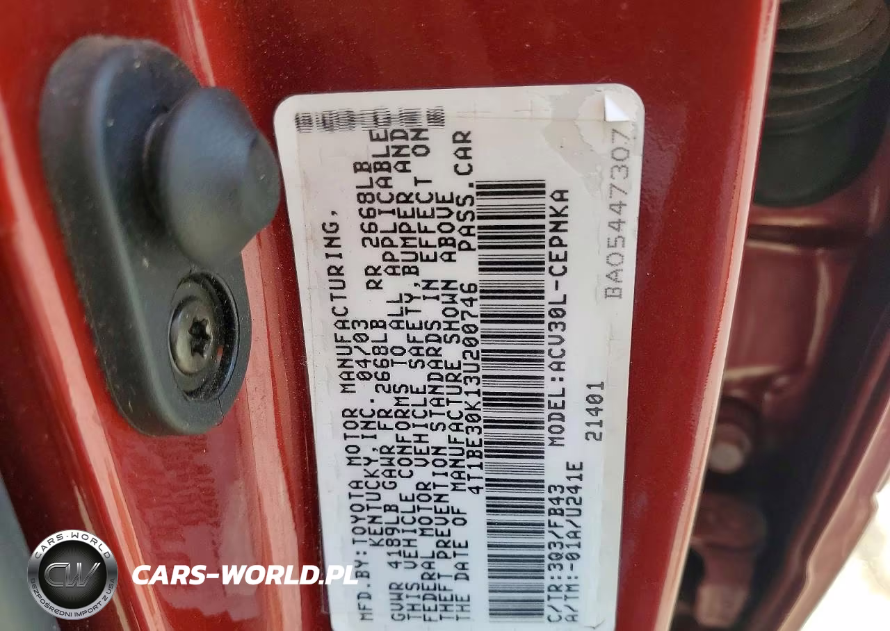 2003 Toyota Camry Le VIN:4T1BE30K13U200746 - 12
