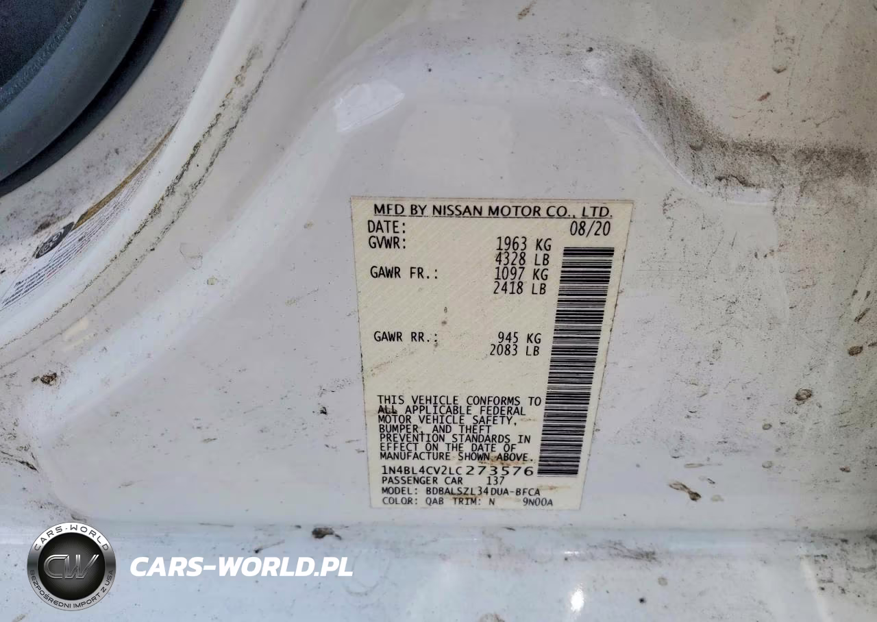 2020 Nissan Altima Sr VIN:1N4BL4CV2LC273576 - 12
