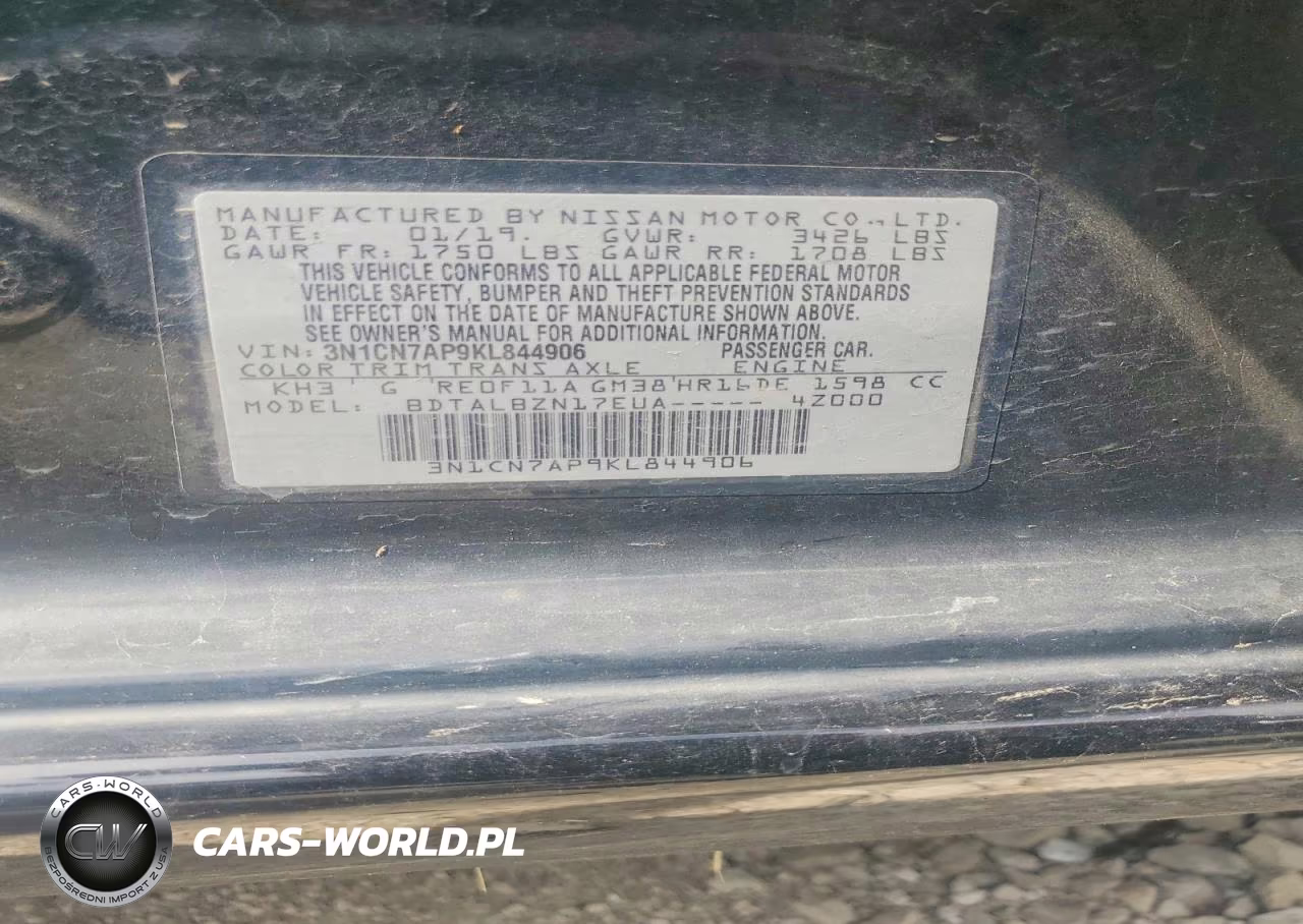 2019 Nissan Versa Sv VIN:3N1CN7AP9KL844906 - 12