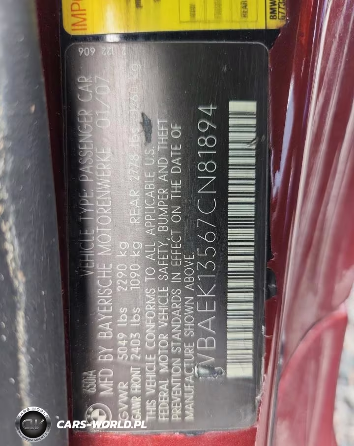 2007 BMW 650 I VIN:WBAEK13567CN81894 - 13
