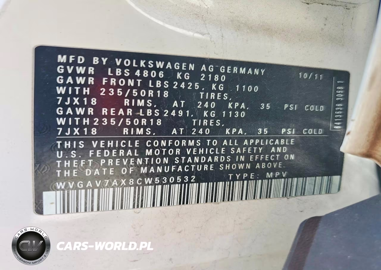 2012 Volkswagen Tiguan S VIN:WVGAV7AX8CW530532 - 13