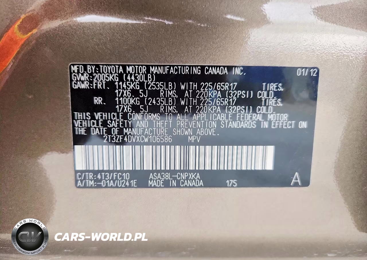 2012 Toyota Rav4 Base VIN:2T3ZF4DVXCW106586 - 13