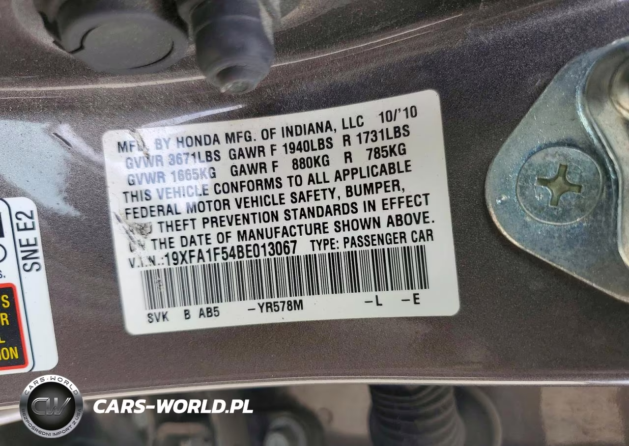 2011 Honda Civic Lx VIN:19XFA1F54BE013067 - 13