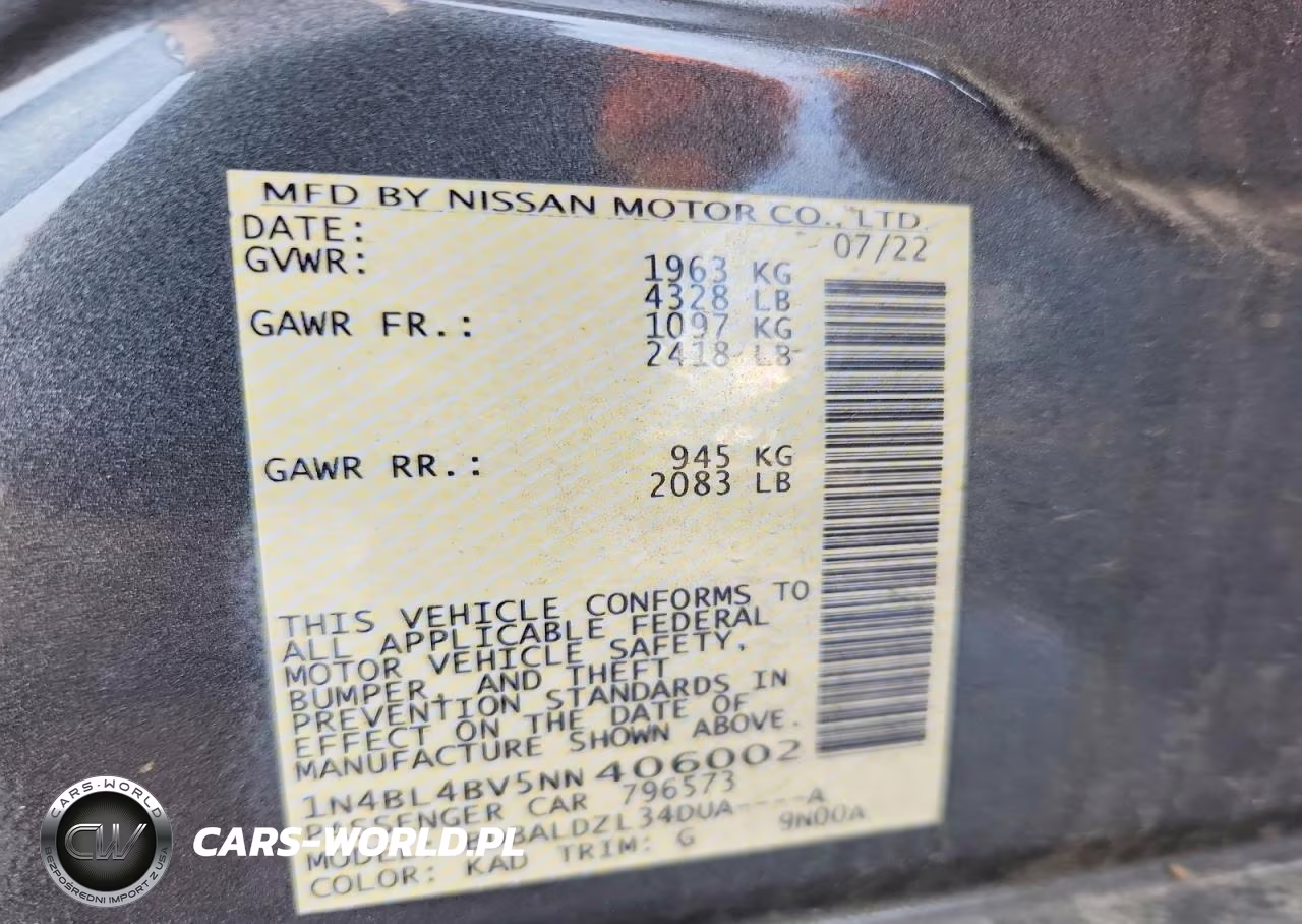 2022 Nissan Altima S VIN:1N4BL4BV5NN406002 - 13