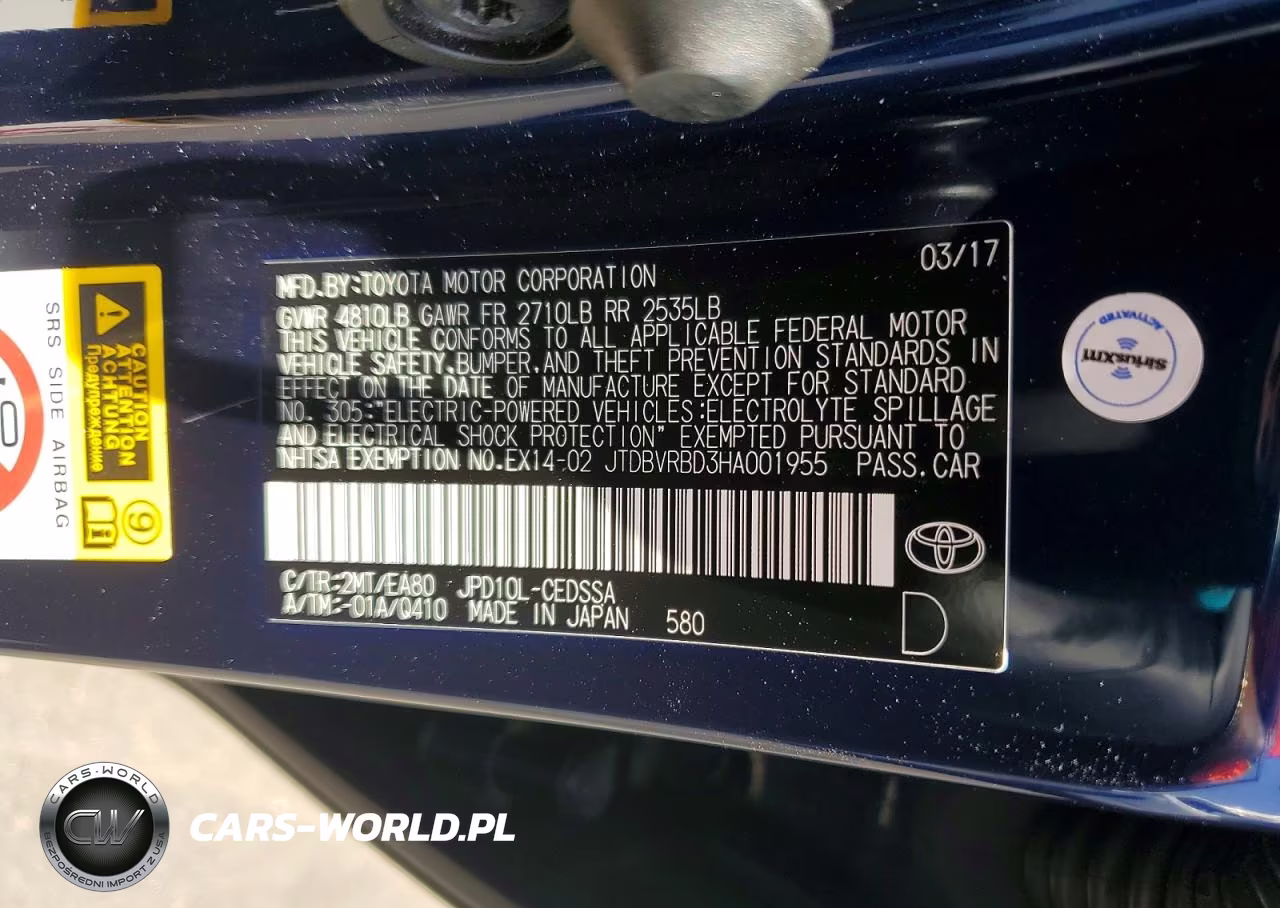 2017 Toyota Mirai Base VIN:JTDBVRBD3HA001955 - 12