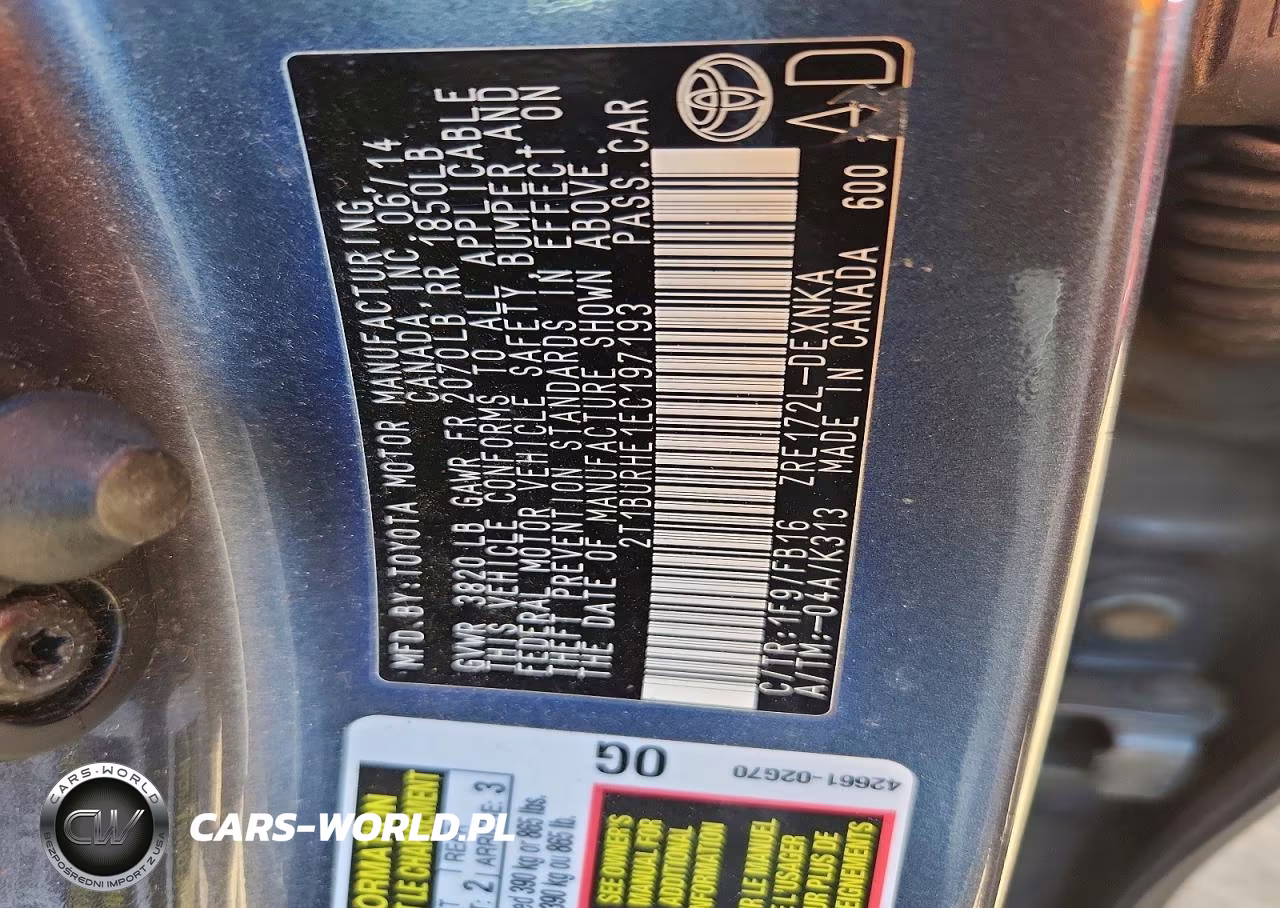 2014 Toyota Corolla Le Plus VIN:2T1BURHE1EC197193 - 12