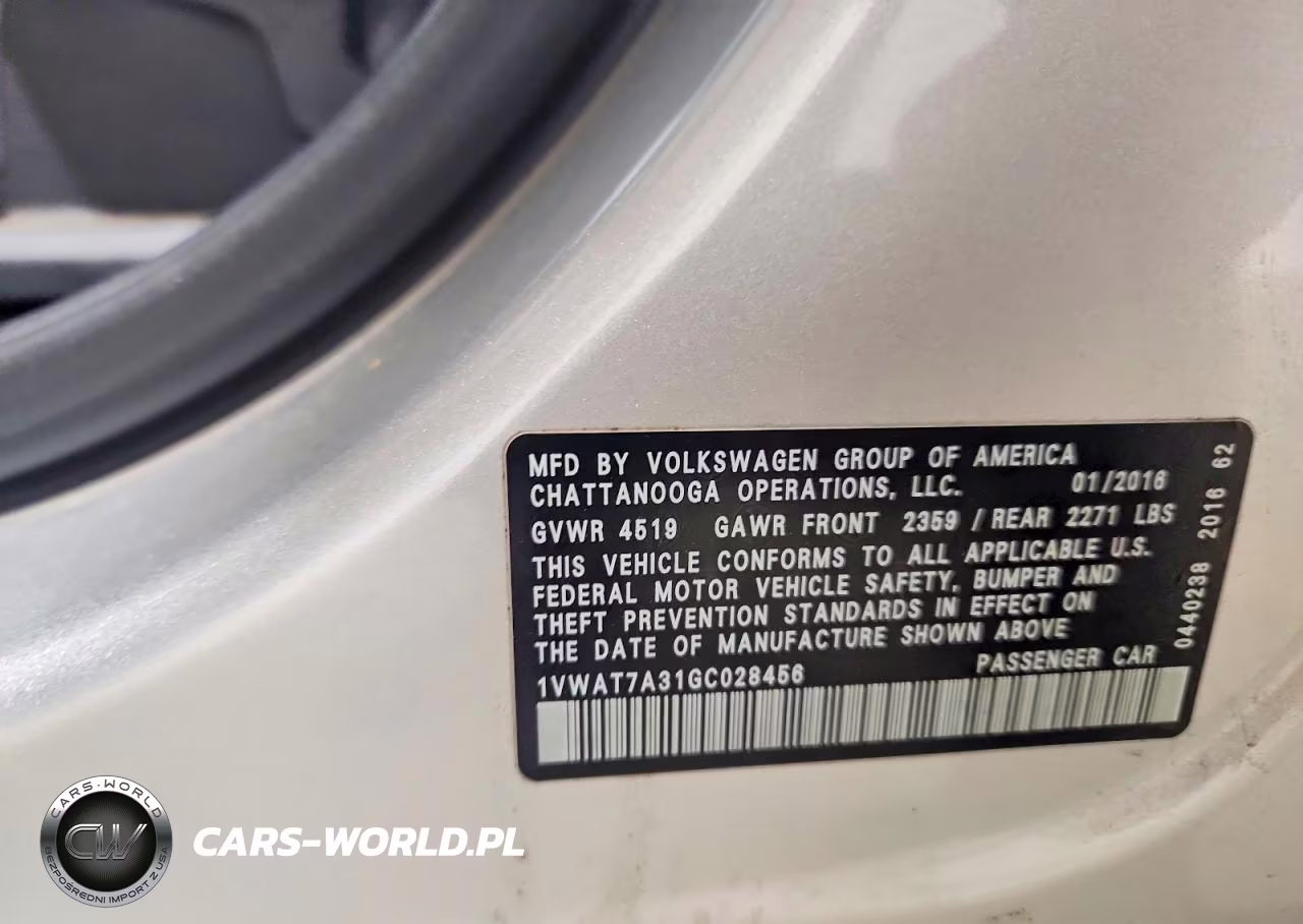 2016 Volkswagen Passat S VIN:1VWAT7A31GC028456 - 12