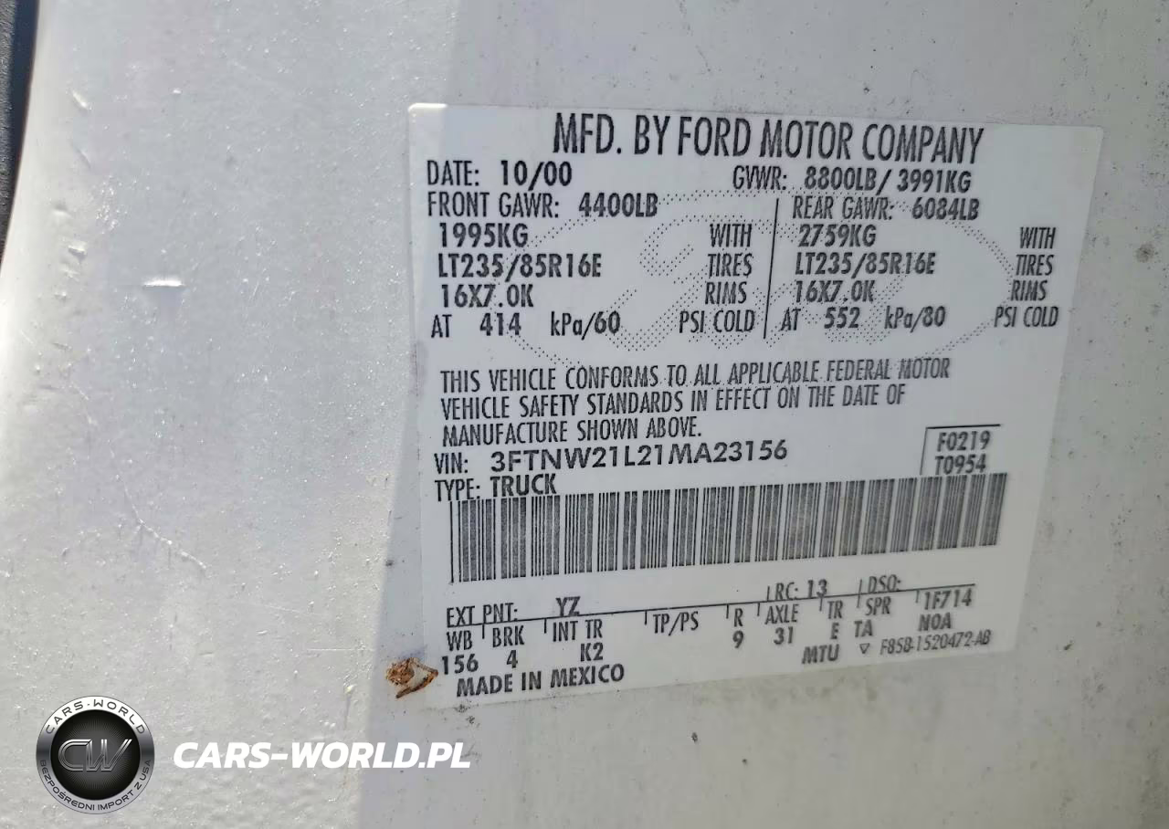 2001 Ford F250 Super Duty VIN:3FTNW21L21MA23156 - 12