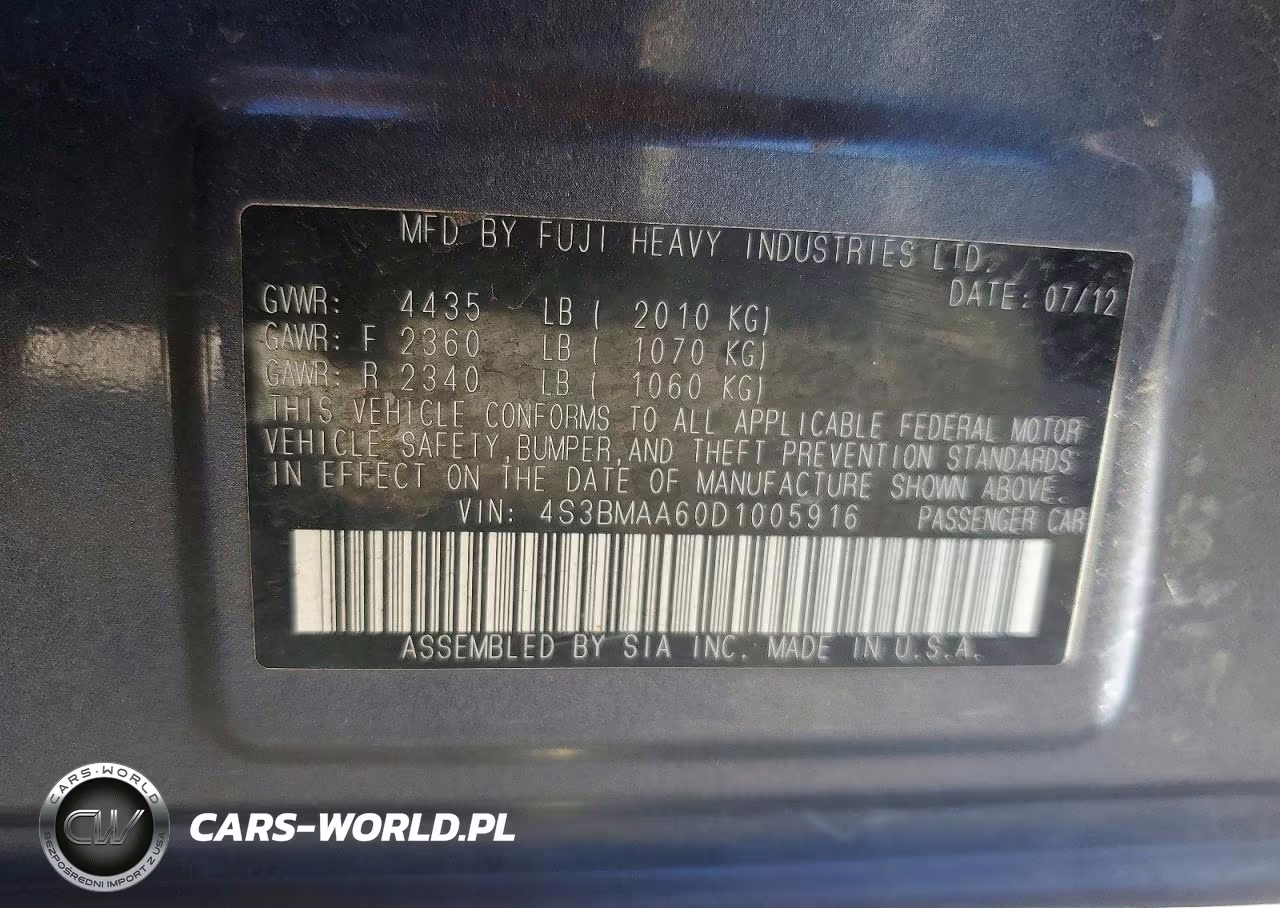 2013 Subaru Legacy 2.5I VIN:4S3BMAA60D1005916 - 13