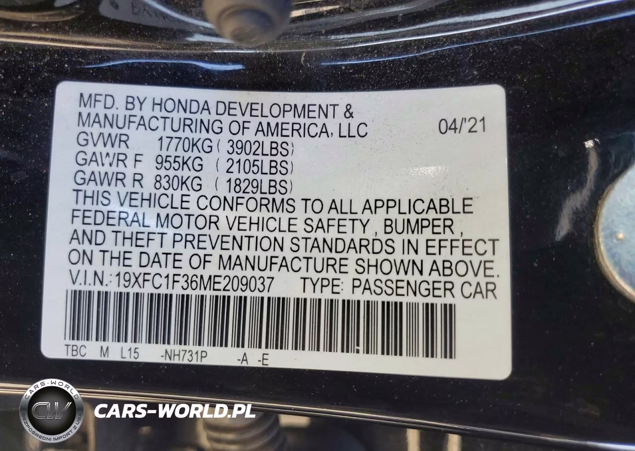 2021 Honda Civic Ex VIN:19XFC1F36ME209037 - 12