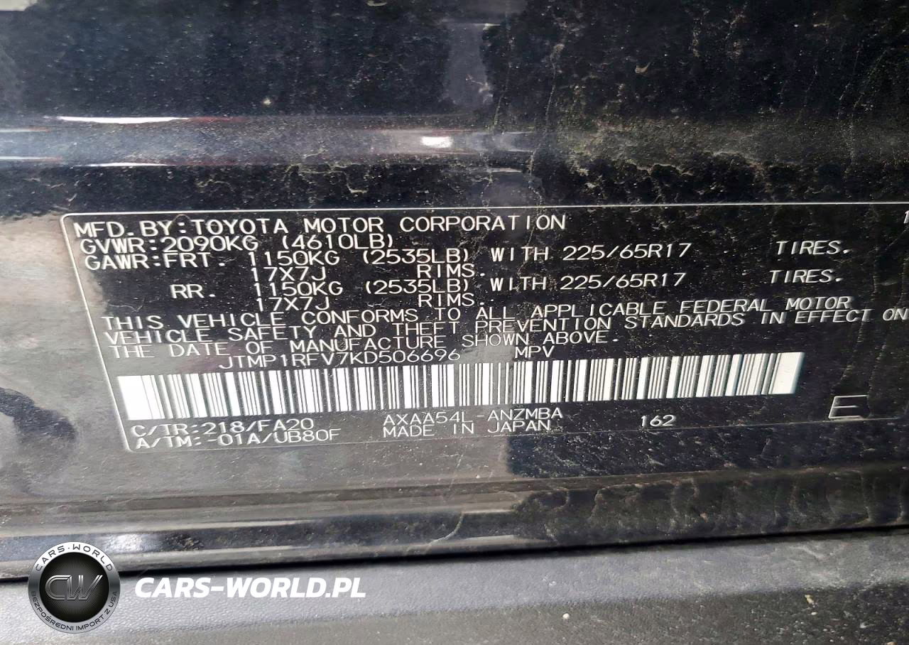 2019 Toyota Rav4 Xle VIN:JTMP1RFV7KD506696 - 13
