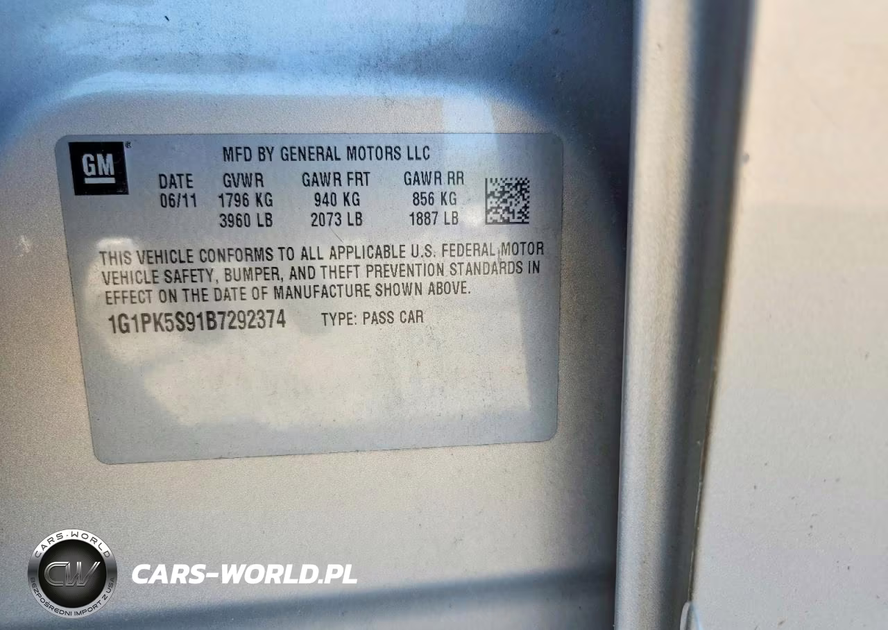 2011 Chevrolet Cruze Eco VIN:1G1PK5S91B7292374 - 12