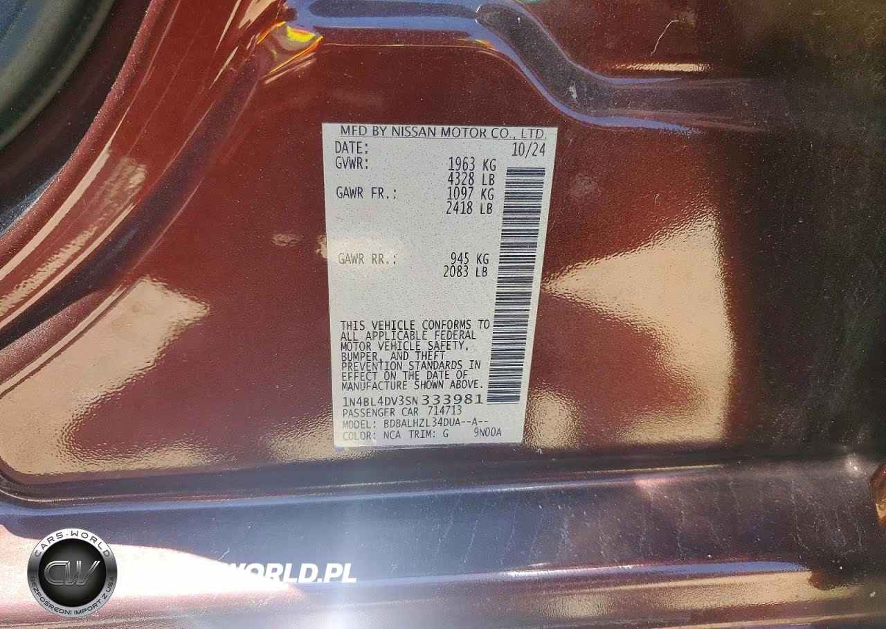 2025 Nissan Altima Sv VIN:1N4BL4DV3SN333981 - 12