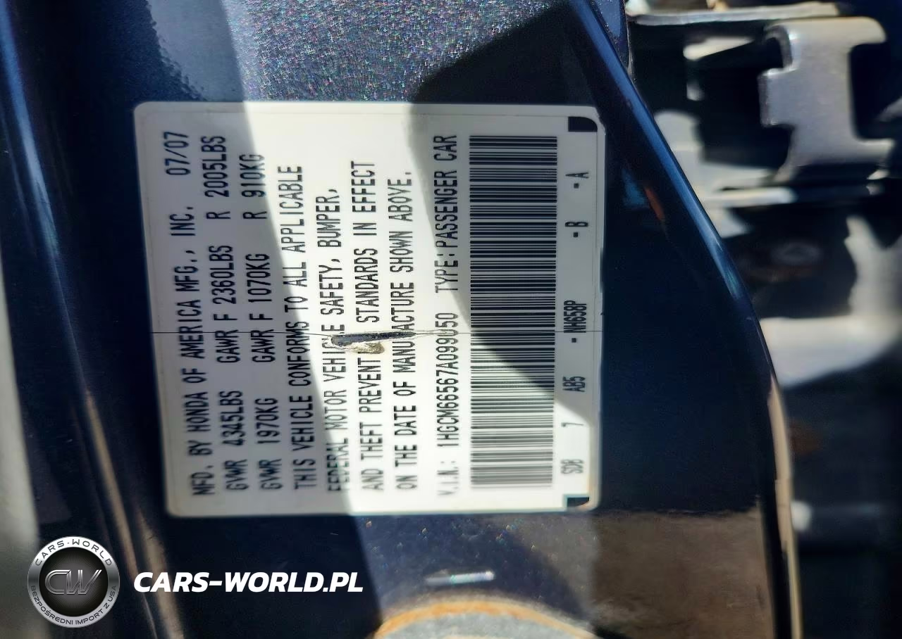 2007 Honda Accord Ex VIN:1HGCM66567A099050 - 13