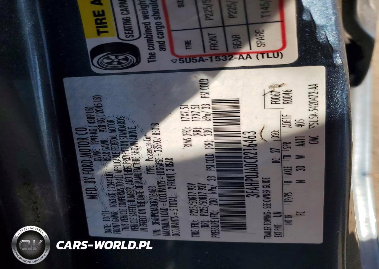 2012 Ford Fusion Sel VIN:3FAHP0JA0CR216463 - 12